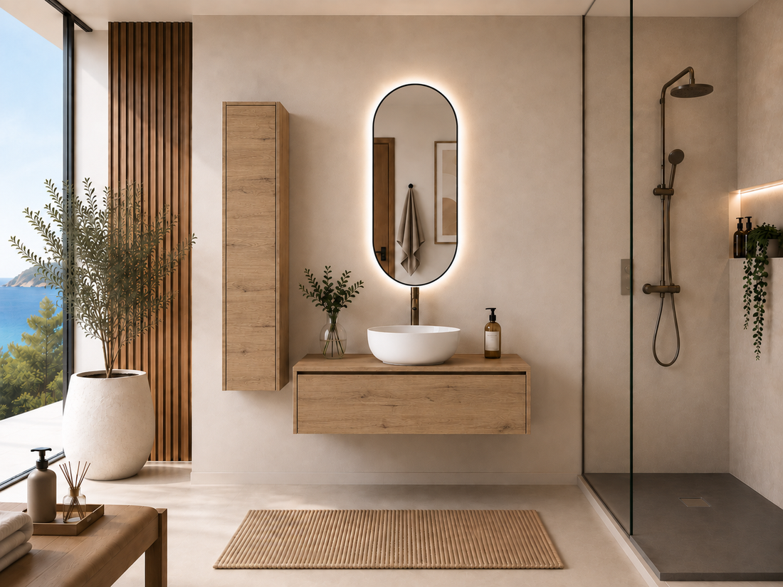 Mobile da bagno con lavabo da appoggio color steppa FORMENTERA