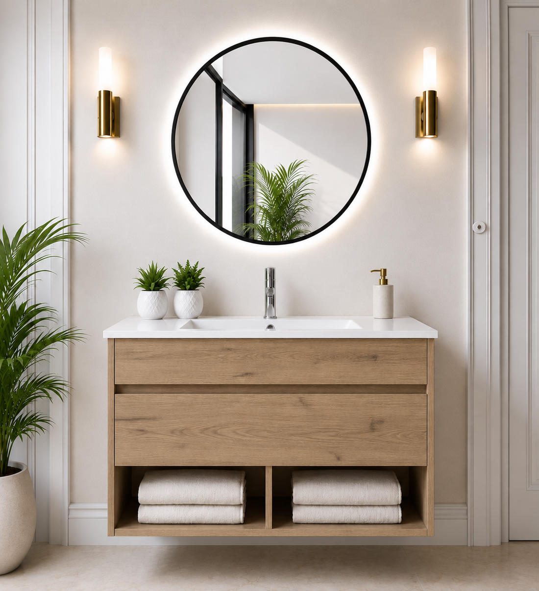 Mobile bagno sospeso NEBARI con cassetto e lavabo extra-piatto