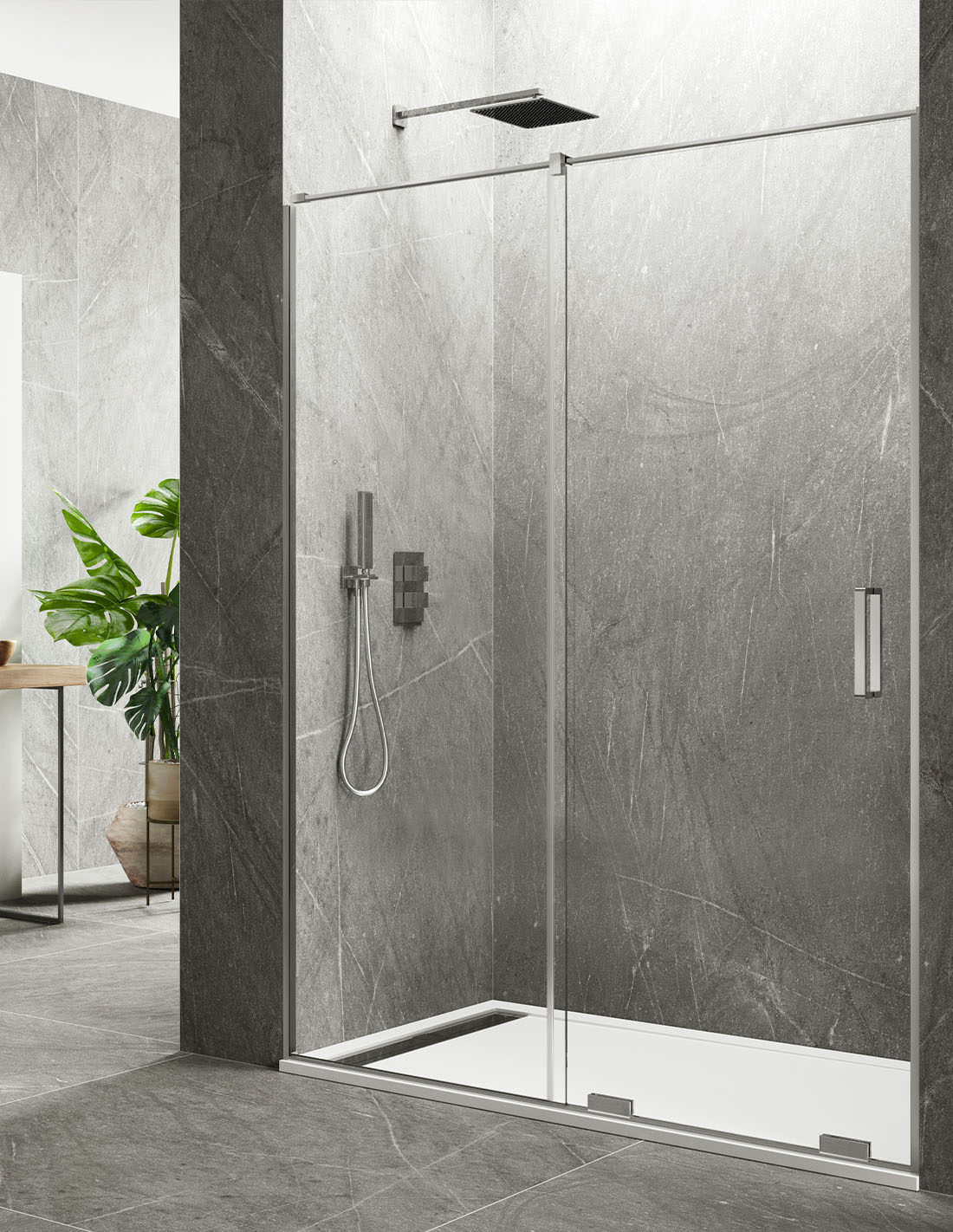 Pare-douche frontale 1+1 KERES sans profilé inférieur ni supérieur. Verre de 8 mm