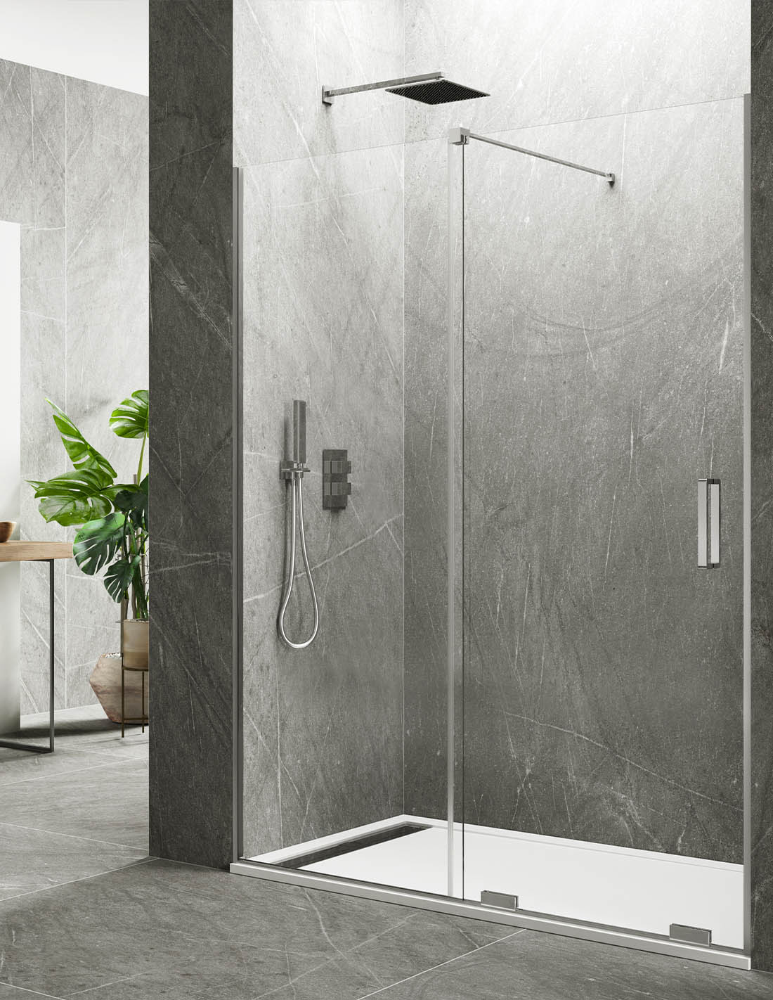 Pare-douche frontale 1+1 KERES sans profilé inférieur ni supérieur. Verre de 8 mm