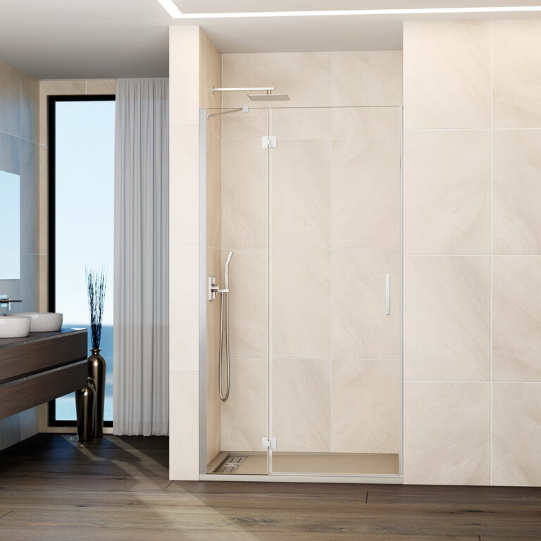Paraschizzi frontale a battente fisso + porta con chiusura a calamita GLASS