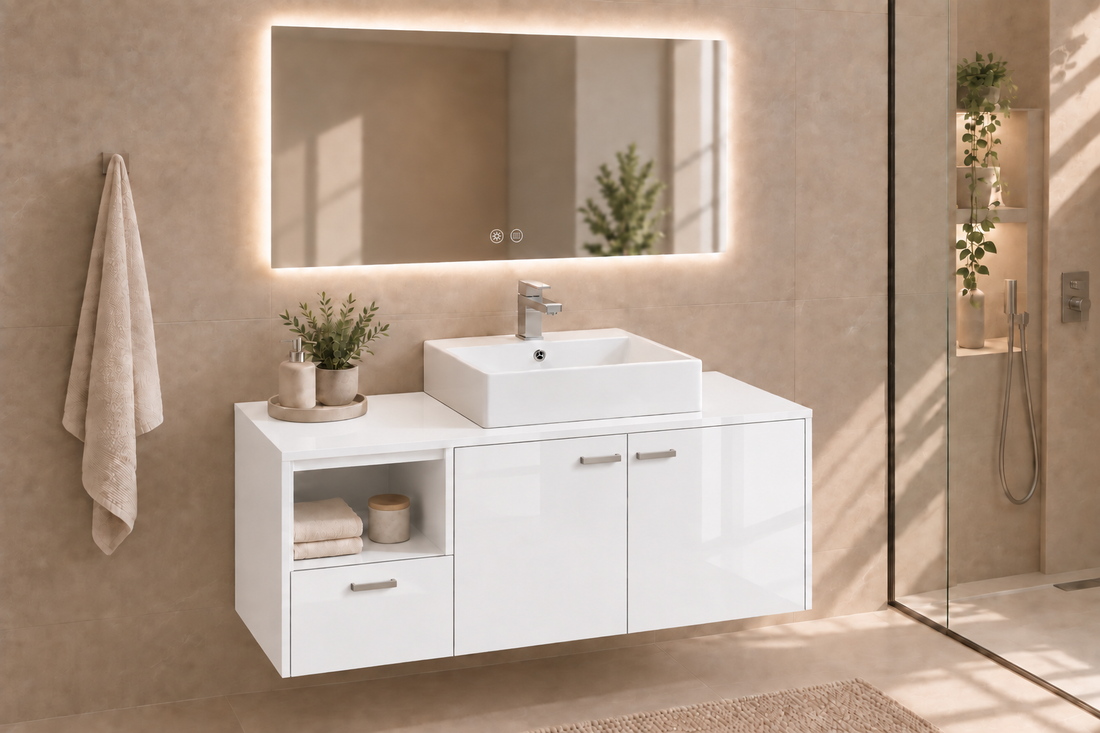 Mobile da bagno NAXOS con piano e lavabo LIBRA da appoggio