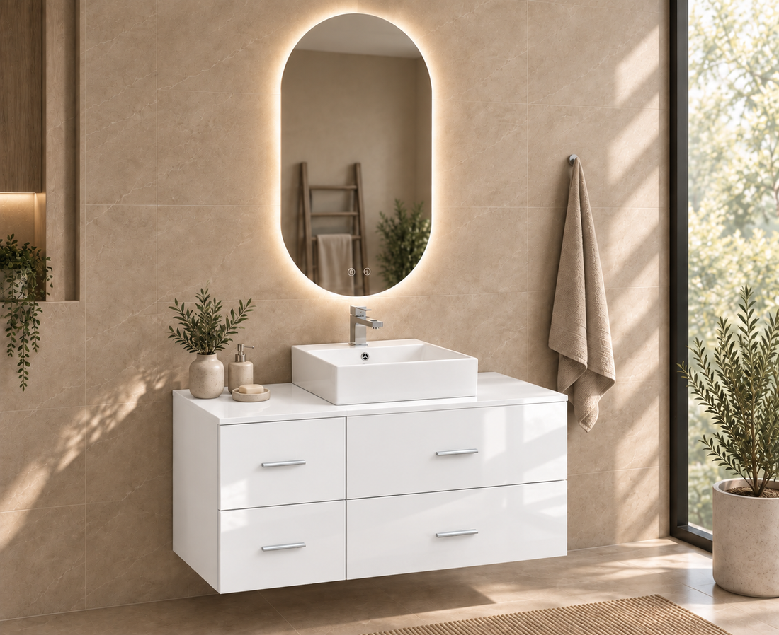 Mobile da bagno PAROS con piano e lavabo LIBRA da appoggio