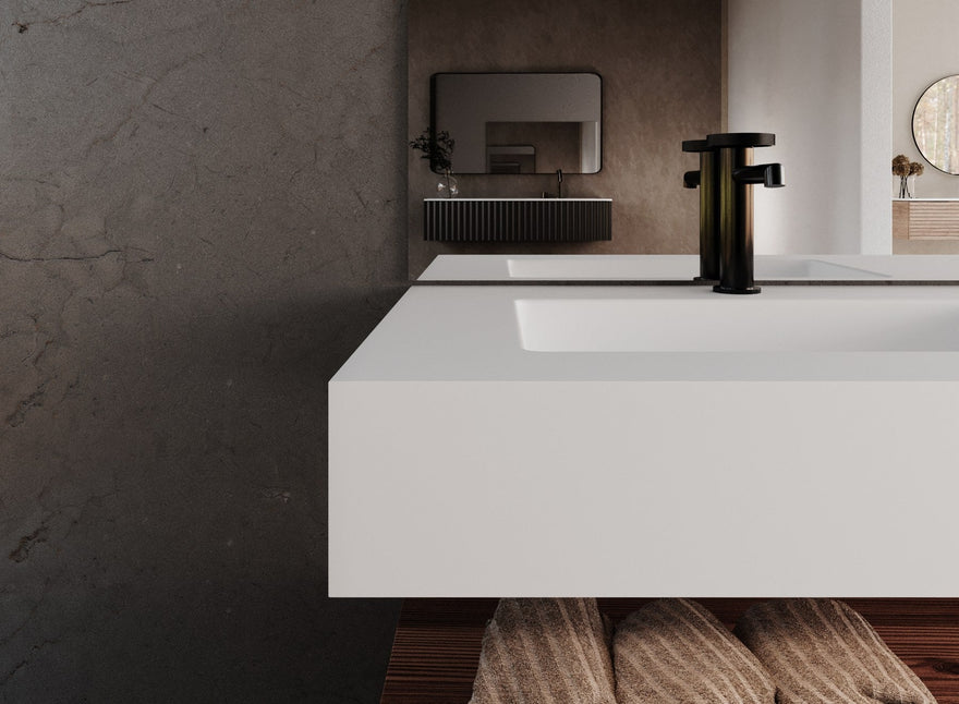 LEX Solid Surface top con 1 lavabo sottopiano, frontalino fino a 12 cm