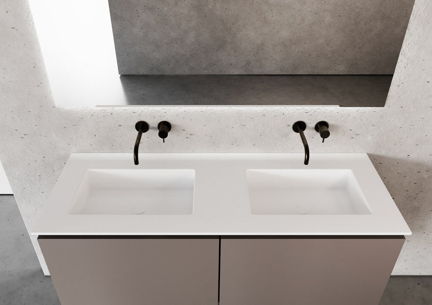 LEX Solid Surface top con 2 lavabi sottopiano, bordo da 12 mm
